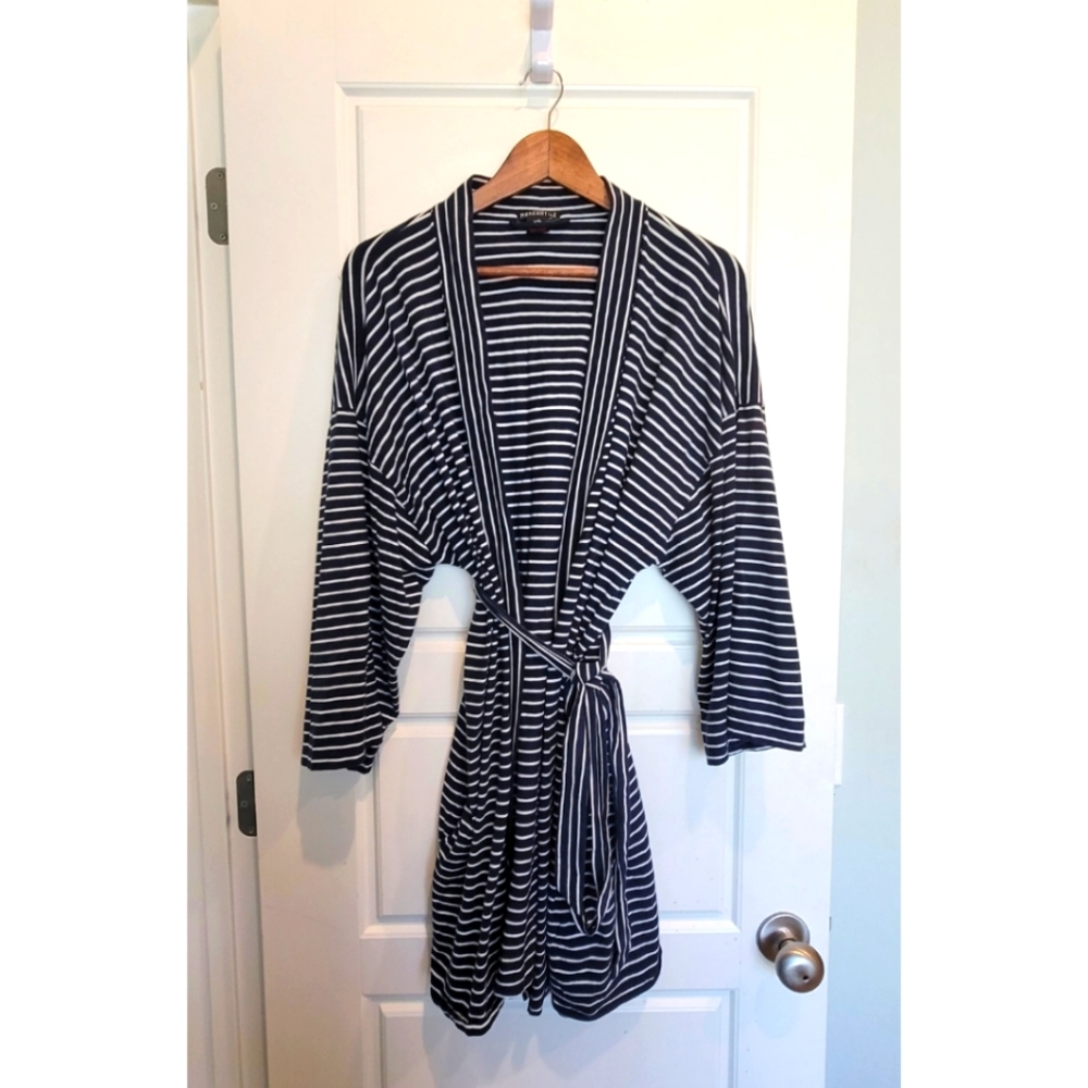 J.Crew Mercantile Navy and White Stripe Cotton Robe | Size L/XL
